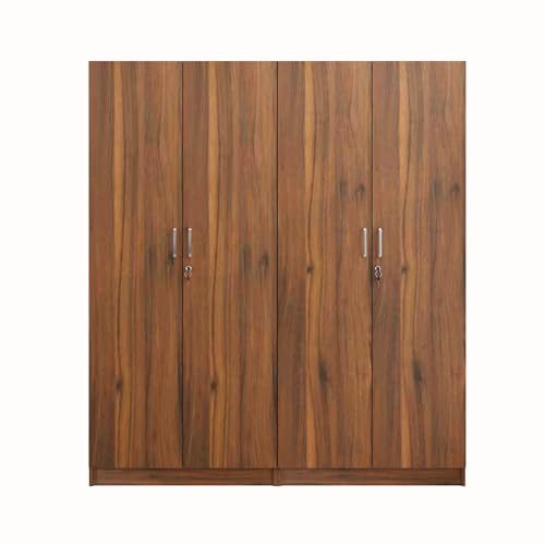 Image of VIKI Wardrobe | Wooden Almirah for 4 Door Fully Shelves Wardrobe (Brussel Walnut - 40D x 160W x 180.8H) | 1 Year Warranty | Free Assembly
