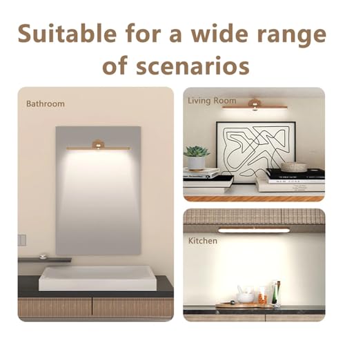 USB Magnetic Wooden Mirror Front Fill Light 360 Rotatable Touch Wall Light LED Night Light for Bedroom Bedside Lamp Home(Wood,Warm Light) by ASRQAWEA - Used condition - Image 6