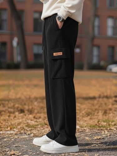 Image of Men's Ribbed Casual Cargo Pants | Stretchable & Comfortable Lower | Elastic Waist Drawstring | Relaxed Fit Stretchable & Comfortable Textured Fabric Cargo Pant for Men
