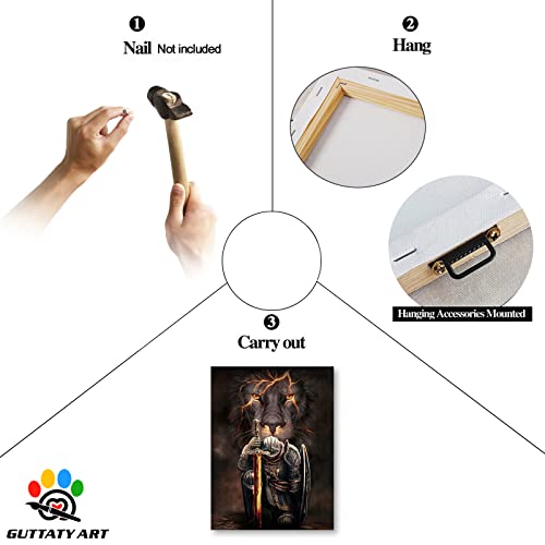 Lion King And Jesus Warrior Large Wall Art, Lion Animal Canvas Wall Art, Christian Warrior Canvas Painting For Living Room Decor, Jesus Warrior & Lion Poster For Men Room Wall Decor 28X40 Inches #TOP4