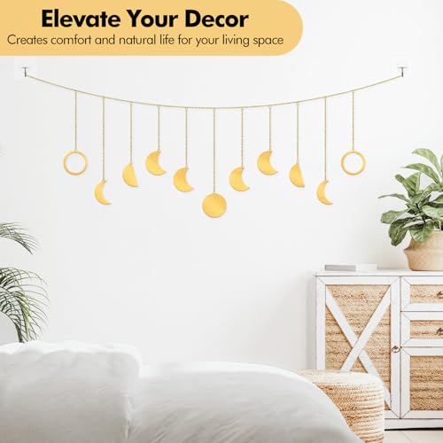Miniatura 2 de Poeland Decoración De Pared Colgante De Fase, Adornos De Luna Bohemia Con Ganchos, Arte Para Dormitorio, Hogar, Oficina, Guardería Metal Dorado