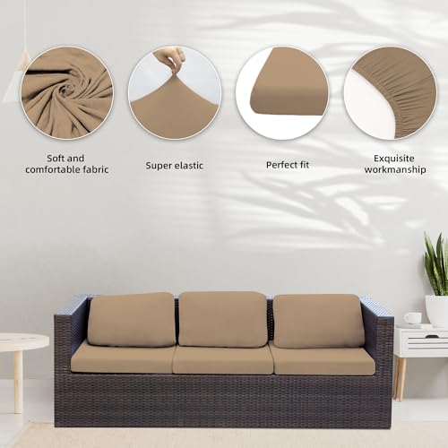 Image of BIETYONE 8Pcs Stretch Patio Cushion Covers,Outdoor Couch Covers Replacement,Outdoor Couch & Sofa Slipcovers,for Patio Furniture Cushion Covers,Washable Reusable Furniture Protector (Khaki, Cover Only)