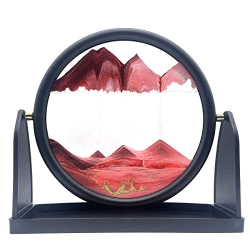 rysnwsu 10" Moving Sand Art Picture Sandscapes in Motion 3D Deep Sea Sand Art Round for Adult Relaxing Toys Decor Desktop Home Office (Red)