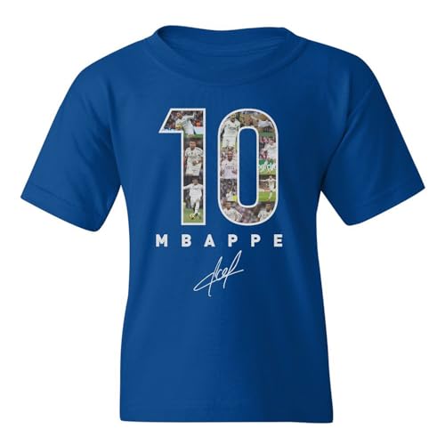 Mbappe-Inspired 10 Collage Graphic - Madrid Tribute Youth Unisex T-Shirt (Royal, Youth Small)