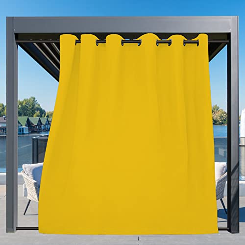 Image of Easy-Going Outdoor Curtains for Patio 1 Panel, 110x108 inch, Yellow | Waterproof, Windproof, Weatherproof Privacy Outdoor Curtains for Cabanas Porches and Pergolas, Grommet Top and Tab Bottom