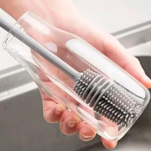 Kit, Conjunto, Jogo 4 Peças - Escovas Esponja 1 Silicone, 1 Nylon, Para Lavar Garrafas Mamadeiras Co