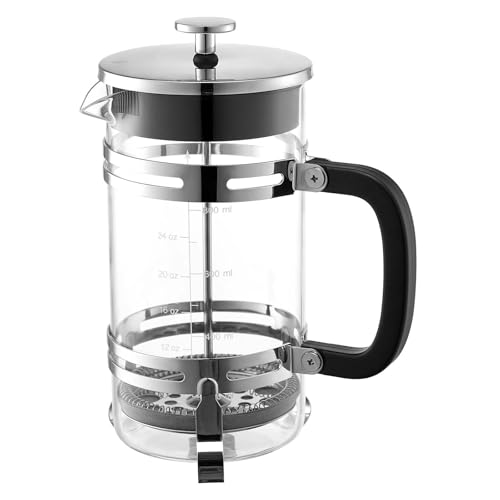 VEVOR French Press Coffee Maker, 1 Liter Borosilicate Glass Coffee Press Tea Maker with Stainless Steel Filter, Large Glass French Presses Cold Brew for Camping Travel Home Kitchen, Silver