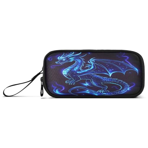 Image of Dragon Blue Black Pencil Case Box Boys Girls Large Pencil Pouch Zipper Compartments Big Capacity Stationery Pen Bag Organizer for Kids Teens Adults School Office