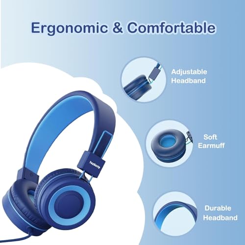 USB Type C On-Ear Kids Headphone for School, Wired Kids Headphones-Blue by yoygerty - Used condition - Image 3