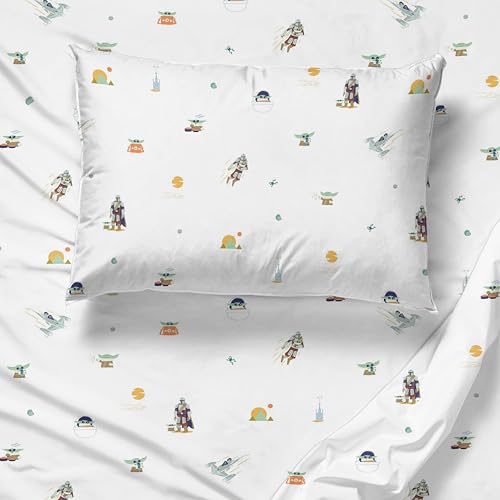 Image of Sunny Side Up Kids Sheet Set with Fitted, Flat Sheets & Pillow Cover - Ultra-Soft Bedding with Pillowcase for Room Decor, White - The Mandalorian, 4 Piece Full