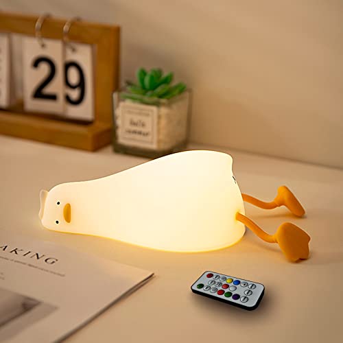 Lying Flat Benson Duck Multi-Color Lamp with Remote Control, Rechargeable Silicone Night Light,...
