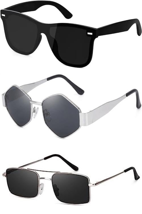 sheomy Pack of 3 Retro Fashion Rectangle Narrow MC STAND Glasses for Men for Women Trendy Sunglasses Square Frame funky Eyewear M8-IQBI-R25R-picture-11