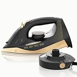 SUPERLEX Cordless Steam Iron 2 in 1, 2600W Fast Heat Up in 25s, Powerful 0.8g Steam Burst, Ceramic Soleplate, 320ml Tank, Anti-Drip & Anti-Calc, Lightweight, Black and Gold