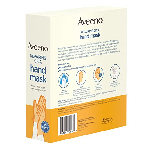 Aveeno Repairing Cica Hand Mask With Prebiotic Oat And Shea Butter For Extra Dry Skin, Paraben-Free And Fragrance-Free, 6 Pairs Of Single-Use Gloves #TOP6