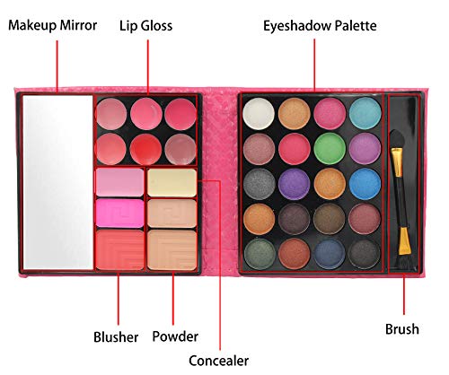 All In One Makeup Kit, Eyeshadow Palette Lip Glosses Blusher Concealer Powder Brush Mirror,Professional Makeup Kit Set For Women Girls Teens Or Beginner,32 Color (1Pc) Red #TOP1