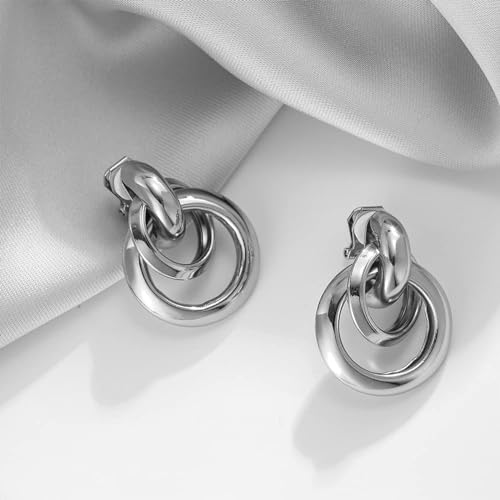 Aolimi Silver Knot Clip On Earrings Statement Oval Clip On Earrings For Women No Pierced thumb #1