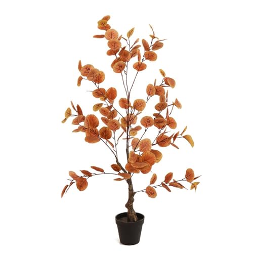 Crevyteg Árbol artificial de eucalipto sintético, planta grande de seda sintética de 90 cm, decoración de maceta, árbol artificial de eucalipto de otoño realista para interiores, hogar, oficina,