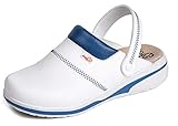 Gepolsterte Sohle Clinic & Job Dress Damen Berufsclog Clogs Pantolette Arztschuhe Arbeitsclog Pflegeschuhe weiß blau (37 EU)