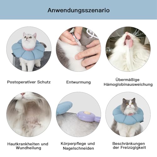 Halskrause Katze, Einstellbarer Halskrause Halsband, Weich Blumen Katze Wiederherstellung Halsband Kragen Cone ，für Katzen Kleiner Hunde Nach Operation und Verletzungen (blau, M)