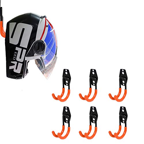 KETABAO Wall Mount Helmet Coat Rack Helmet Hook Holder x6 Small PVC Iron Curved Hook Tools Screws (Orange)