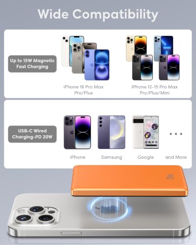 Image of for Magsafe Portable Charger, [0.38 inch Slim] 5000mAh Wireless Magnetic Power Bank with USB C Charging, Travel Essential Magsafe Battery Pack Compatible Charger for iPhone 17 /16 /15 /14 /13 /12 Series