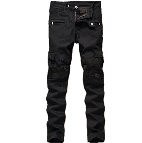 Men's Black Biker Jeans Slim Straight Stretch Skinny Fit Moto Denim Jeans,W38,Black