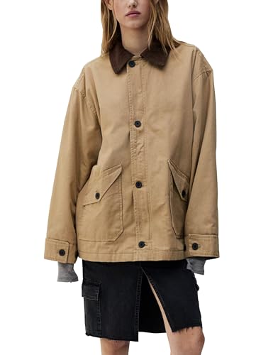Womens Jacket Button Down Lightweight Utility Anorak Coat Cargo Jacket Trendy Outwear with Pockets