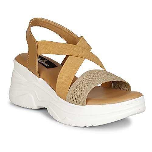 Image of Stylish Girl's High Heel Criss Cross Chunky Sole Casual Fashion Wedges Sandal For Women /Girls Ankle Strep Sandal