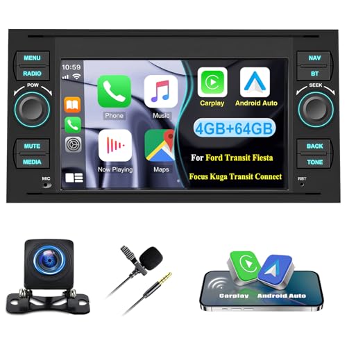 4G+64G Car Stereo for Ford Transit mk7 Fiesta Focus Kuga Transit Connect with Apple Carplay Android Auto Sat Nav,Android 13 Stereo with 7 Inch Touchscreen,Bluetooth WIFI FM RDS+Backup Camera