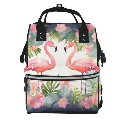Sac à dos à langer flamants roses noir multifonction pour maman