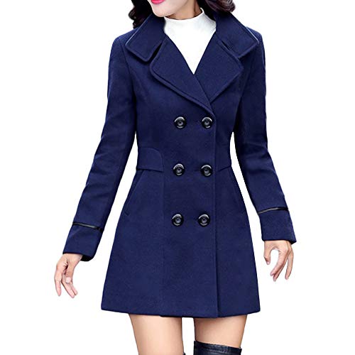 Women's Winter Wool Coats Long Double Breasted Dress Coat Jacket Blue