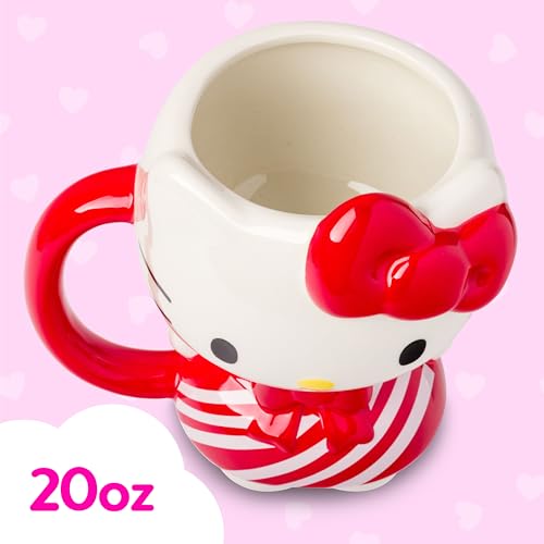 Image of Silver Buffalo Sanrio Hello Kitty Candy Cane Dress, 3D Sculpted Mug, 20oz