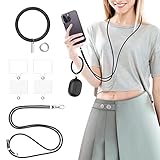 WD&CD 2Pièces Tour de Cou Telephone Dragonne Telephone Bracelet Universelle Noir, Cordon Telephone Portable avec Patchs pour Cou et Poignet Laniere Telephone Portable