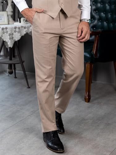 Mens Cotton Linen Pants Fit Dress Pants Work Business Casual Pants3
