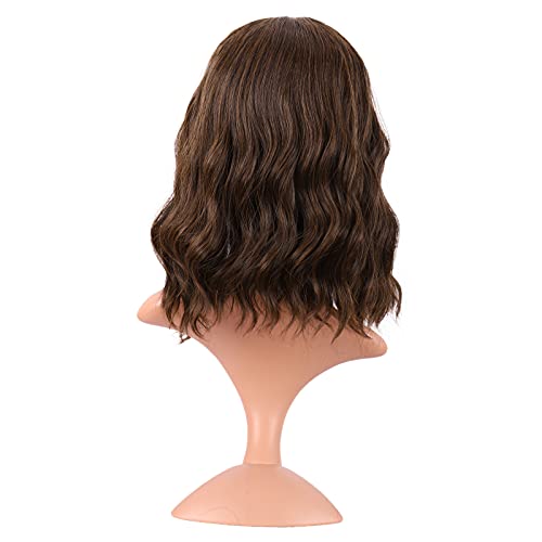 Image of MapofBeauty 14 Inch /35 cm Short Wavy Curly Women Fresh Bright Synthetic Ordinary Flat Bangs Bob Wig (Brown)
