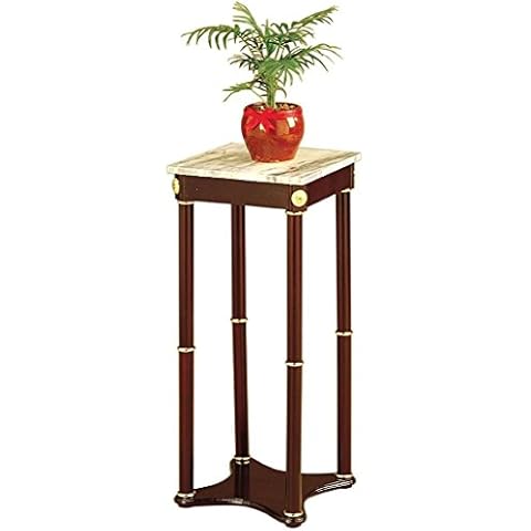 Legacy Decor 28 Inch Cherry Wood Square Plant Stand, Telephone Stand, Vase Stand with Square Greyish White Marble Top Cover