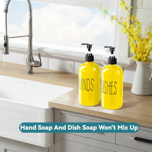 Image of COHOSEGE Glass Soap Dispenser Set 2 Pack,16 Oz Dish Soap Dispenser for Kitchen Sink,Lemon Kitchen Decor and Accessories,Yellow Decorations and Kitchen Utensils for Kitchen