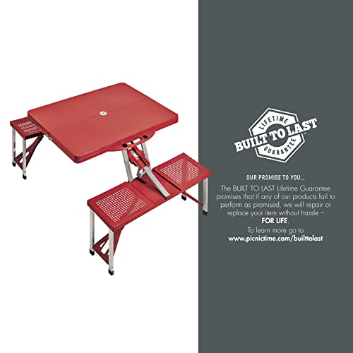 Image of Picnic TIME Portable Folding Picnic Table with Seats for 4, Collapsible Aluminum Table with Benches & Umbrella Hole, Lightweight Foldable Table for Camping, Travel, Backyard, Tailgating | with Umbrella Hole