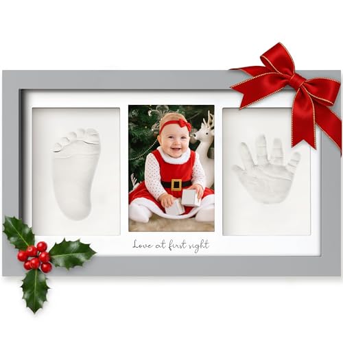 Image of KeaBabies Baby Hand and Footprint Kit - Clay Handprint Keepsake Frame, Newborn Nursery Picture Frame, Personalized New Mom Gifts for Baby First Christmas Shower (Cloud Gray)