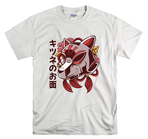 T-shirt Kitsune blanc M au style japonais asiatique unisexe pour un look streetwear quotidien