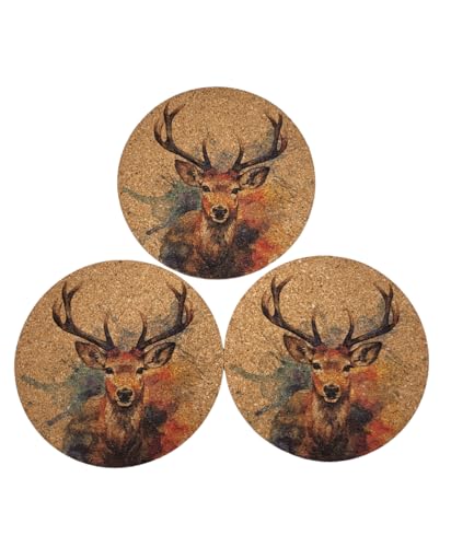 4er Set Untersetzer Kork Vintage Hirsch