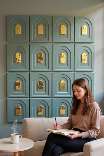 Image of RoseCraft Navy Green Geometric Mosaic Wall Panel - Decorative Acrylic Tiles, DIY Easy‑Install Reflective Accent|50cm X 50CM (Pack of 10 pcs)