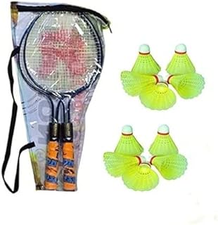 GRS® Rajson Double Rod Badminton Racquet Pair with 10 Shuttles for Kids 4 to 8 Years for Kids (Multicolor) Price In India
