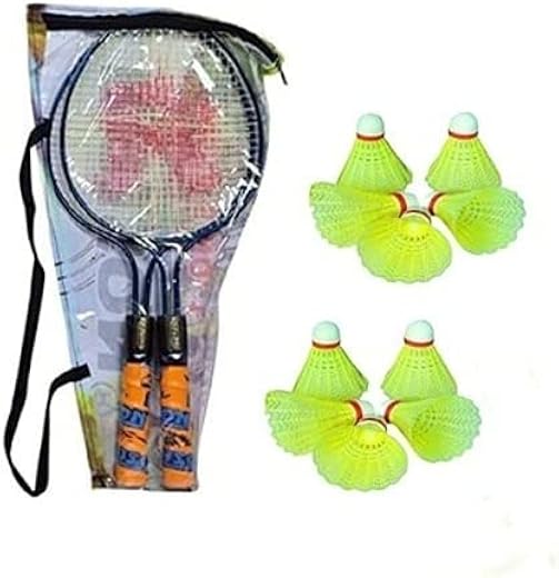 GRS® Rajson Double Rod Badminton Racquet Pair with 10 Shuttles for Kids 4 to 8 Years for Kids (Multicolor)