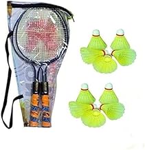 GRS® Rajson Double Rod Badminton Racquet Pair with 10 Shuttles for Kids 4 to 8 Years for Kids (Multicolor)