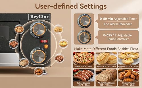BeyGior - 12 Inch Electric Pizza Oven for Indoor, Countertop with Visual Window, Commercial Pizza Pot with Removable Handle, Stainless Steel Pizza Cooker(Black) - Image 7