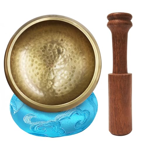 Tibetan Singing Bowl Set - Handmade for Mindfulness Meditation, Healing, and Relaxation,Complete with Cushions and Meditation Accessories - Perfect Spiritual Gift for Stress Relief & Chakra Healing