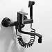 Robinet Mural Cuisine Noir Rotatif Robinet Avec Pistolet Chaude et Froide Multifonction Laiton Robinet de Cuisine Murale-20Cm