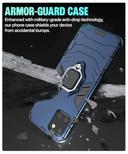 Image of WOW IMAGINE Shock Proof Back Case Mobile Cover for Samsung Galaxy Note 10 Lite | Back Cover Case (Tough Armor | Hybrid PC + TPU | Ring Holder & in-Built Kickstand | Blue)