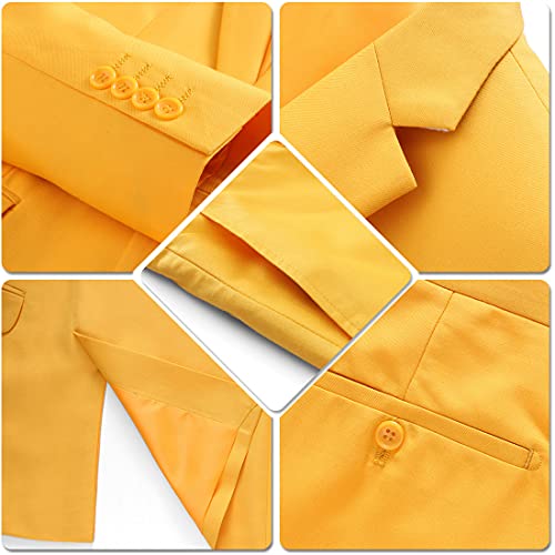 Ynd Men's Slim Fit 2 Piece Suit, Double-Breasted Jacket Pants Set With Tie, Solid Party Wedding Dress Blazer, Tux And Trousers Yellow #TOP3